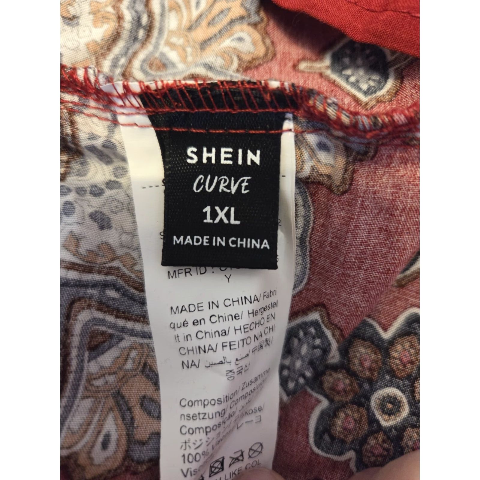 Shein SheIn Curve Red Floral Medallion Print Drop Waist Dress 1X Women Knee Length Boho Hippie V-Neck Long Sleeve Shift Dress Fits Plus Size Size XL / US 12-14 / IT 48-50 - 6 Thumbnail