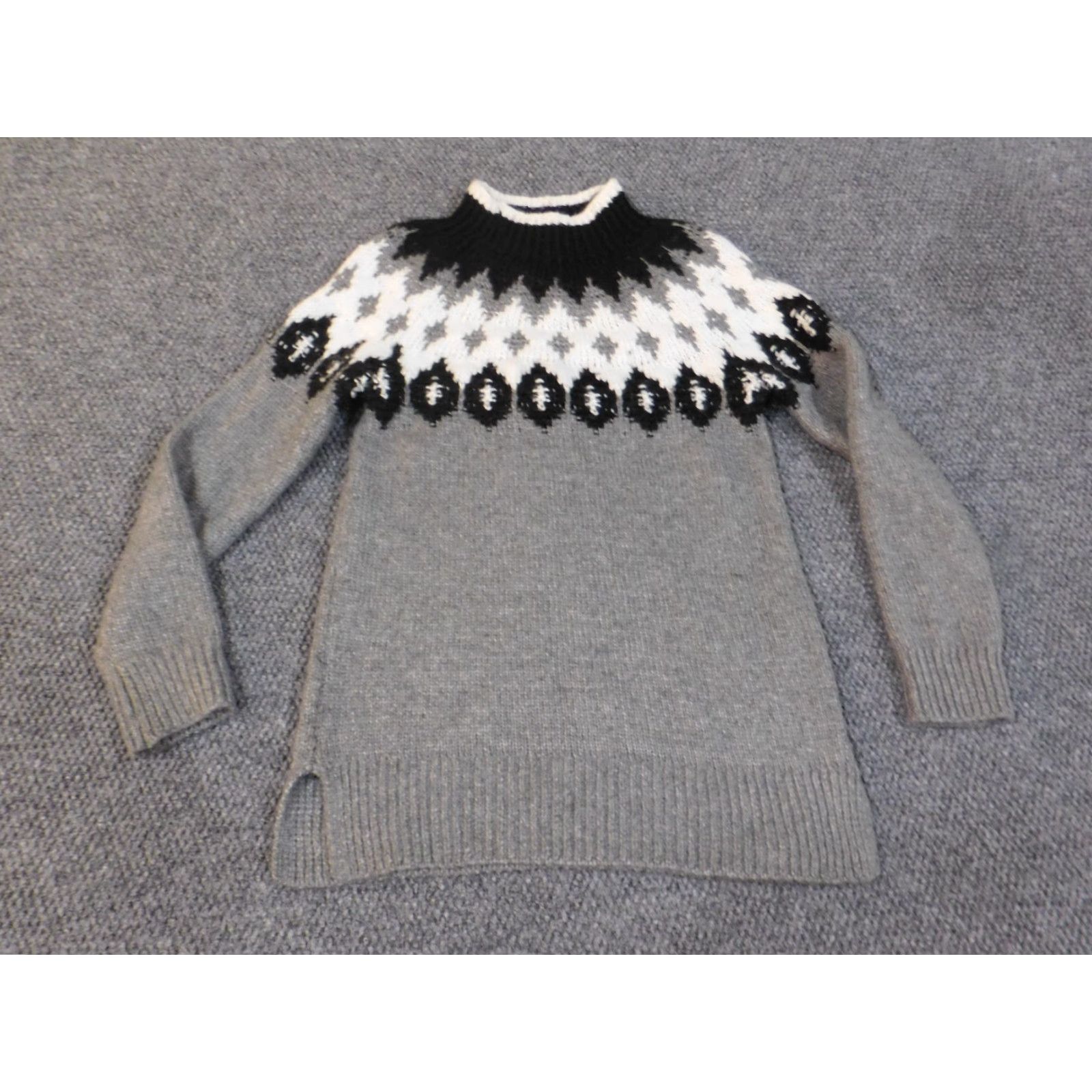 Loft LOFT Geometric Knit Pullover Sweater Medium Gray Wool Acrylic Rib Knit Long Sleeve High Neck Womens Regular Size M Size M / US 6-8 / IT 42-44 - 2 Thumbnail