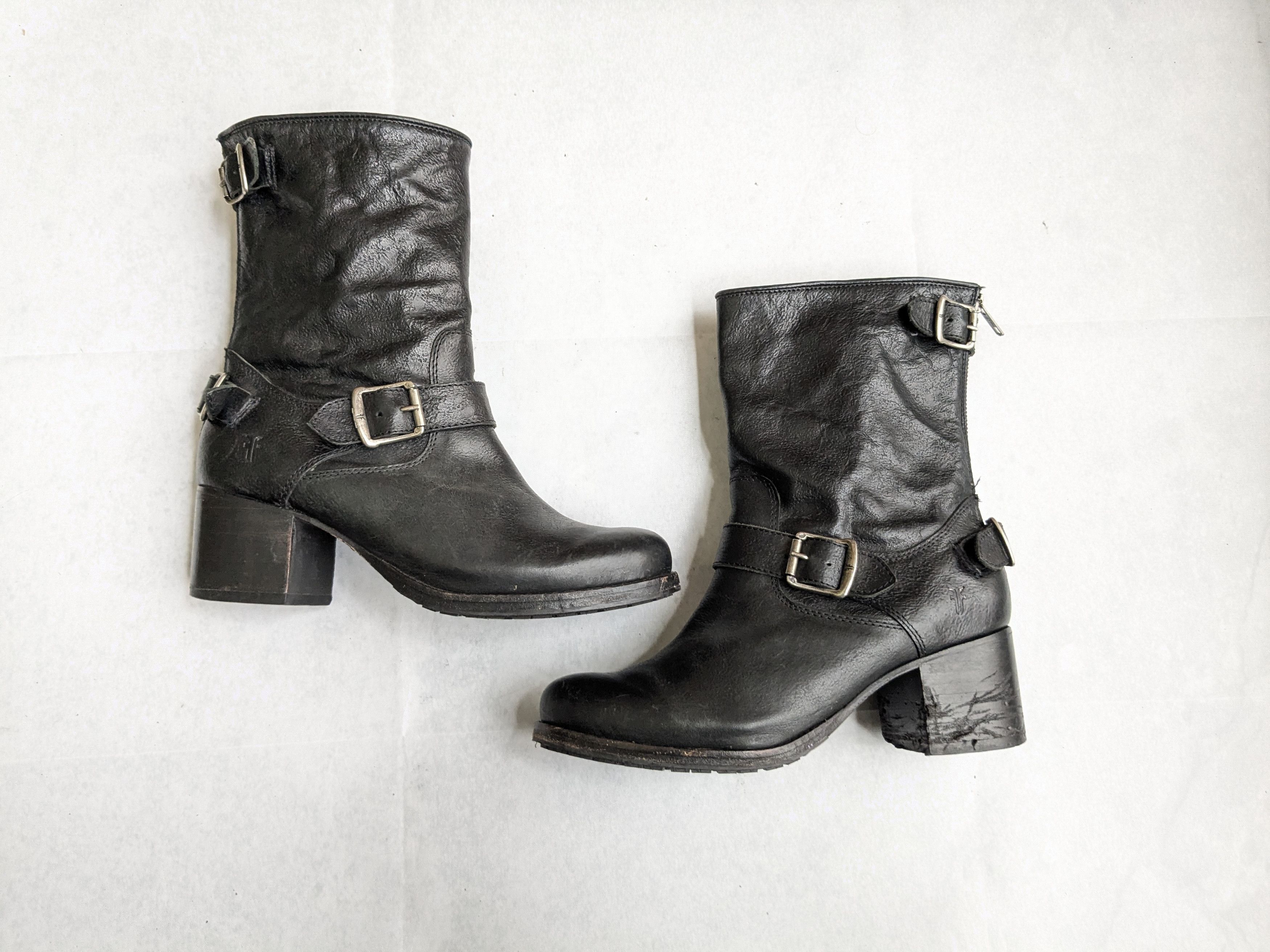 Frye Frye Engineer Boots Black Leather 7 Leather Buckle Size US 7 / EU 40 - 1 Thumbnail
