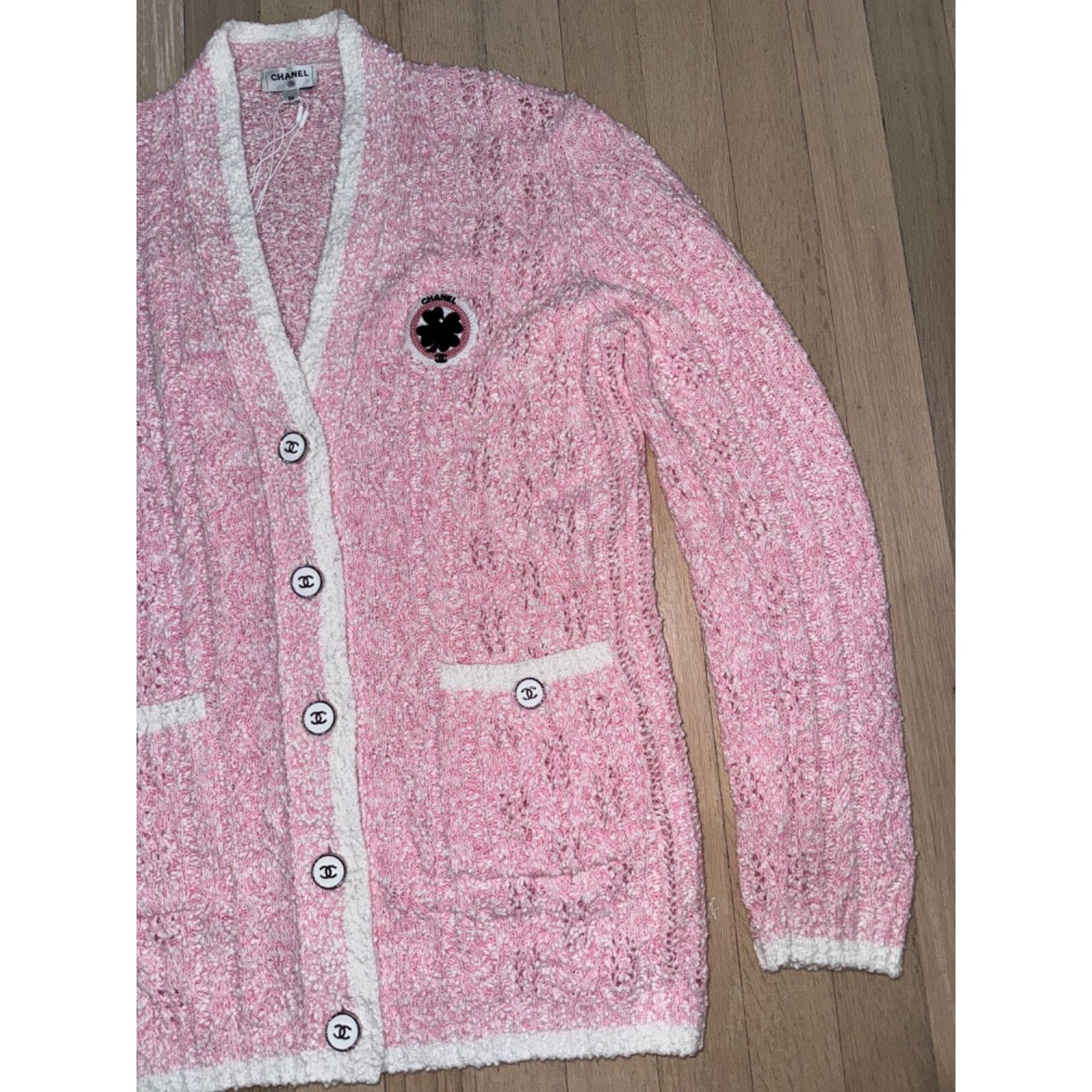 Chanel Chanel 24P Pink White Knit Boucle CC Logo Button Long Size XS / US 0-2 / IT 36-38 - 6 Thumbnail