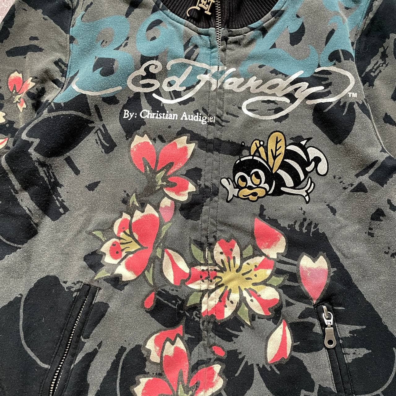 Ed Hardy VINTAGE Y2K ED HARDY ZIP PULLOVER ALL OVER PRINTED Size S / US 4 / IT 40 - 14 Thumbnail