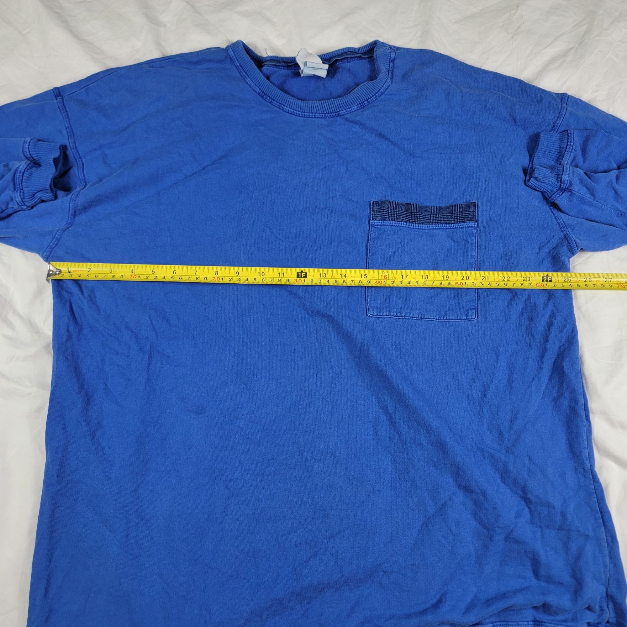 Other × Vintage Vintage Hot Cotton Mens Large Blue Long Sleeve Pocket Tshirt Size US L / EU 52-54 / 3 - 6 Thumbnail