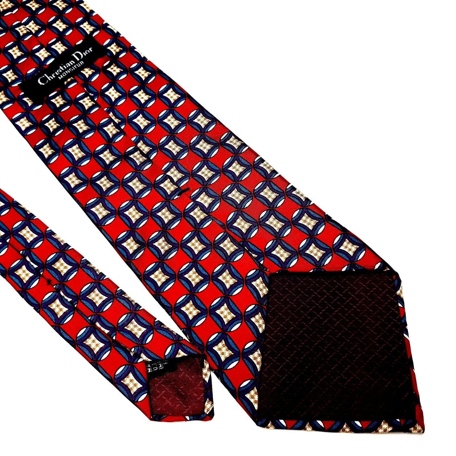 Christian Dior Monsieur Christian Dior Monsieur Silk Tie Print Short Wide Red Geomet Size ONE SIZE - 5 Thumbnail