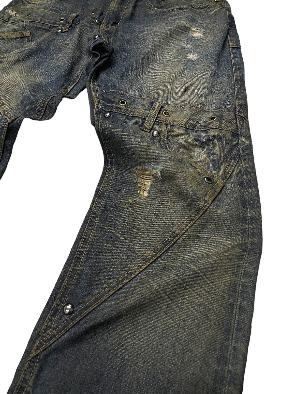 Hysteric Glamour × Levi's × Obelisk Levis 501 Asymmetrical Distressed Piercing Studded Mud Jeans Size US 32 / EU 48 - 14 Thumbnail