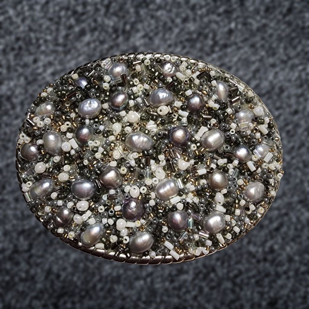 Vintage VINTAGE 1980s Silver Pearl Beads Seed Beads Cowboy Western Belt Buckle Adult Unisex Size ONE SIZE - 1 Thumbnail