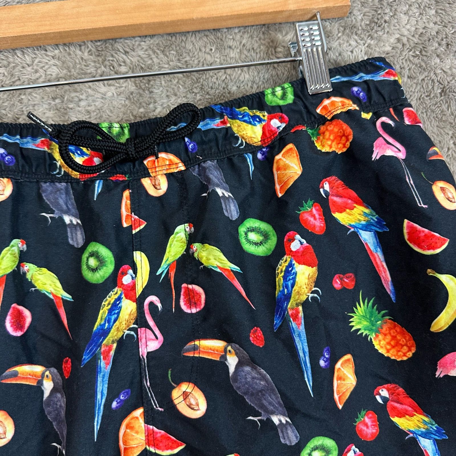 Asos Asos Swim Trunks Shorts Parrots Fruit M Black Hawaiian Size US 32 / EU 48 - 3 Thumbnail