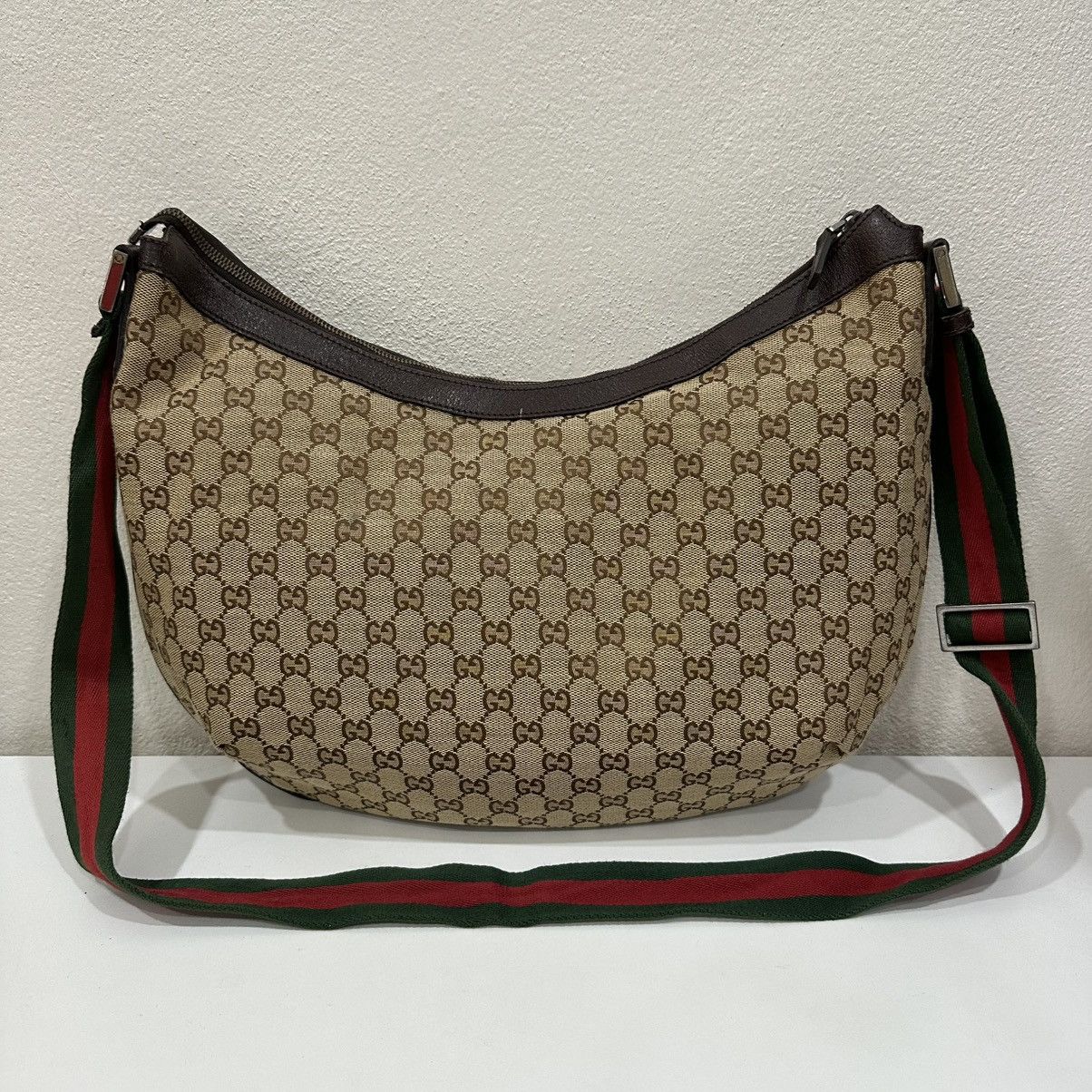 Gucci GUCCI GG WEB HALF MOON LARGE CANVAS CROSSBODY BAG 19 Size ONE SIZE - 3 Thumbnail