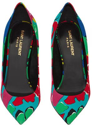 Saint Laurent Paris o1bcso1str1124 Zoe Pumps In Flower Printed in Multicolor Size US 7 / IT 37 - 3 Thumbnail