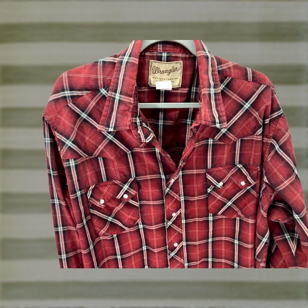 Wrangler Wrangler Western Shirt Mens 2XL Red Plaid Pearl Snap Front Cowboy Long Sleeve Shirt Size US XXL / EU 58 / 5 - 1 Thumbnail