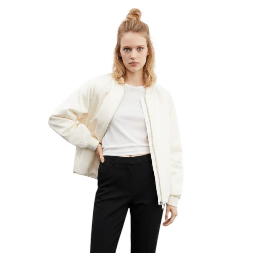 Mango Mango Beige Satin Long Puffed Sleeves Quilt Bomber Jacket Size L / US 10 / IT 46 - 5 Thumbnail