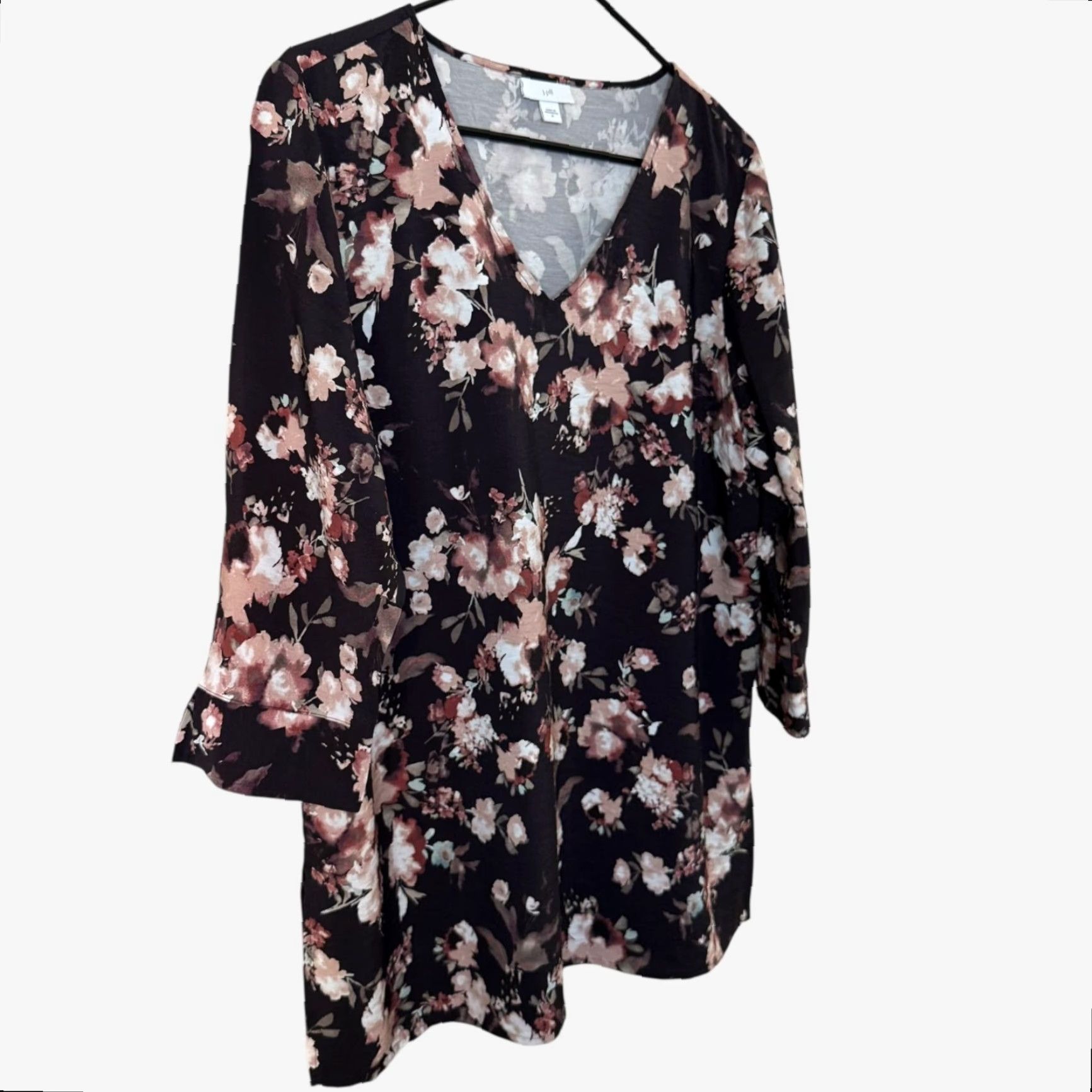 J. Jill VINTAGE J.Jill Floral Print Blouse Black Women's Medium 3/4 Sleeve V-Neck Tunic Size M / US 6-8 / IT 42-44 - 3 Thumbnail