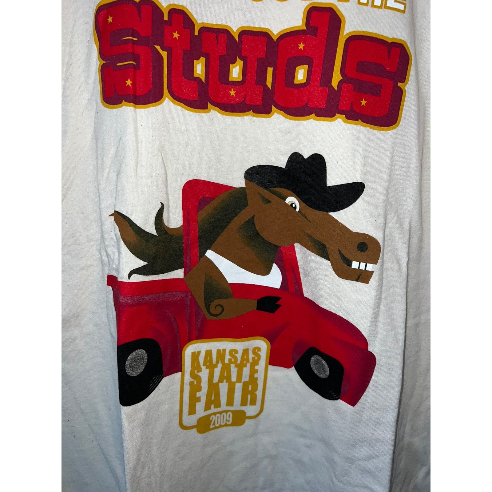 Gildan 2009 Kansas State Fair Check out The Studs Horse White Shirt Size US L / EU 52-54 / 3 - 3 Thumbnail
