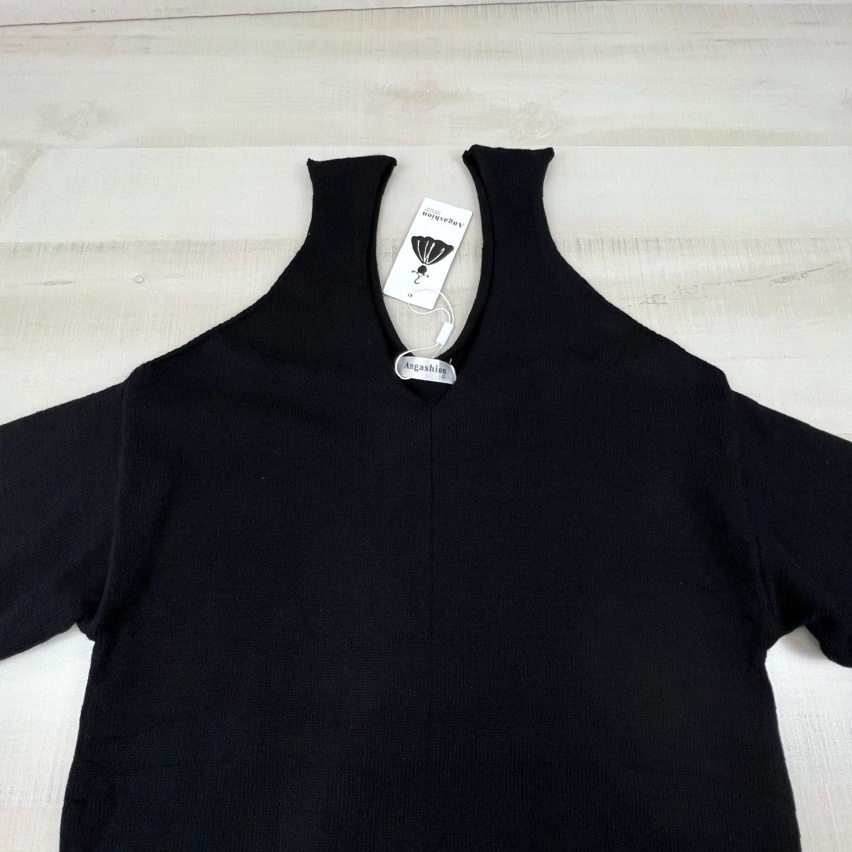 Vintage Angashion Womens Sweater Small Black Cold Shoulder Size S / US 4 / IT 40 - 2 Thumbnail