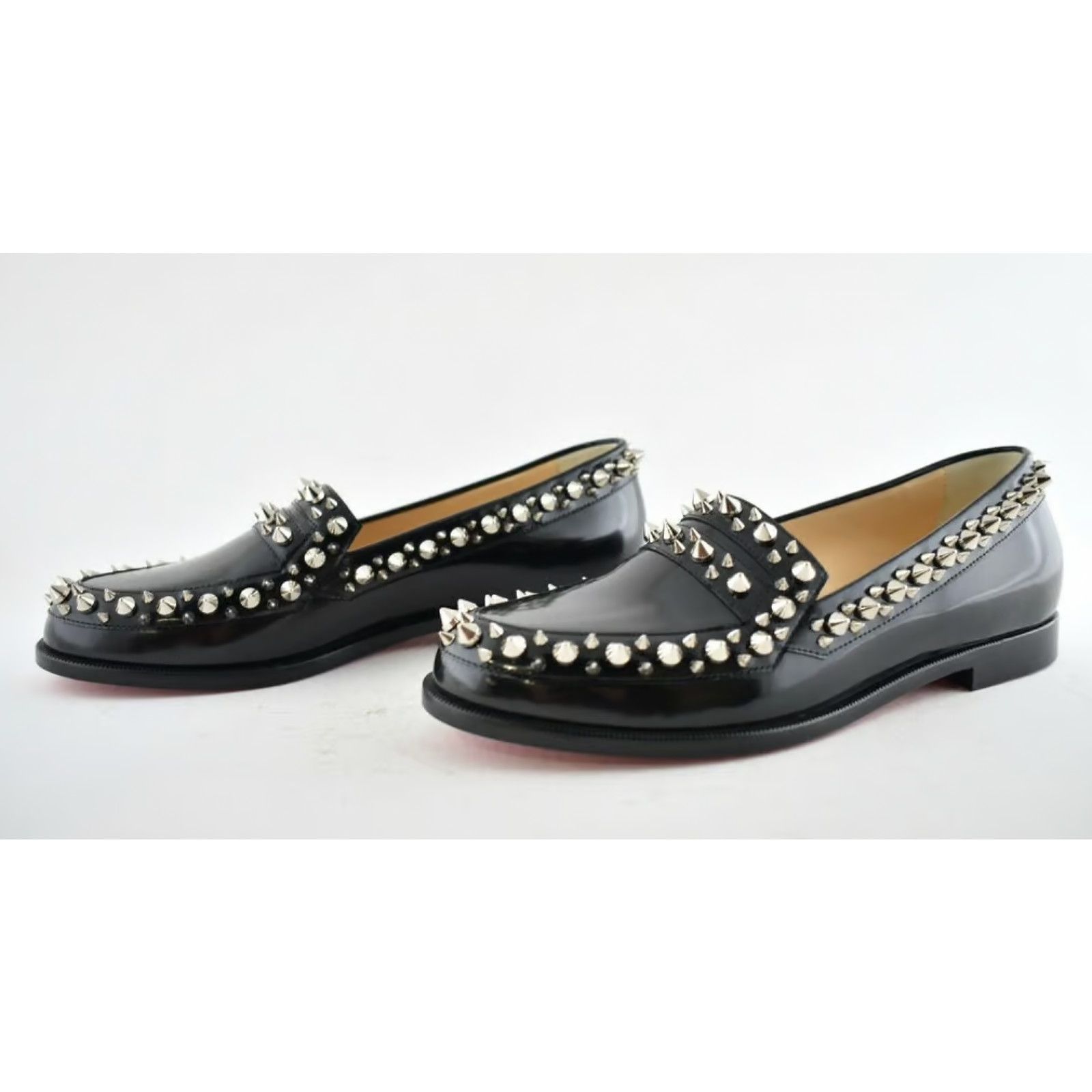 Christian Louboutin Mattia Spikes Donna Flat Black Calf Leather Slip Loafer 38 Size US 8 / IT 38 - 9 Thumbnail