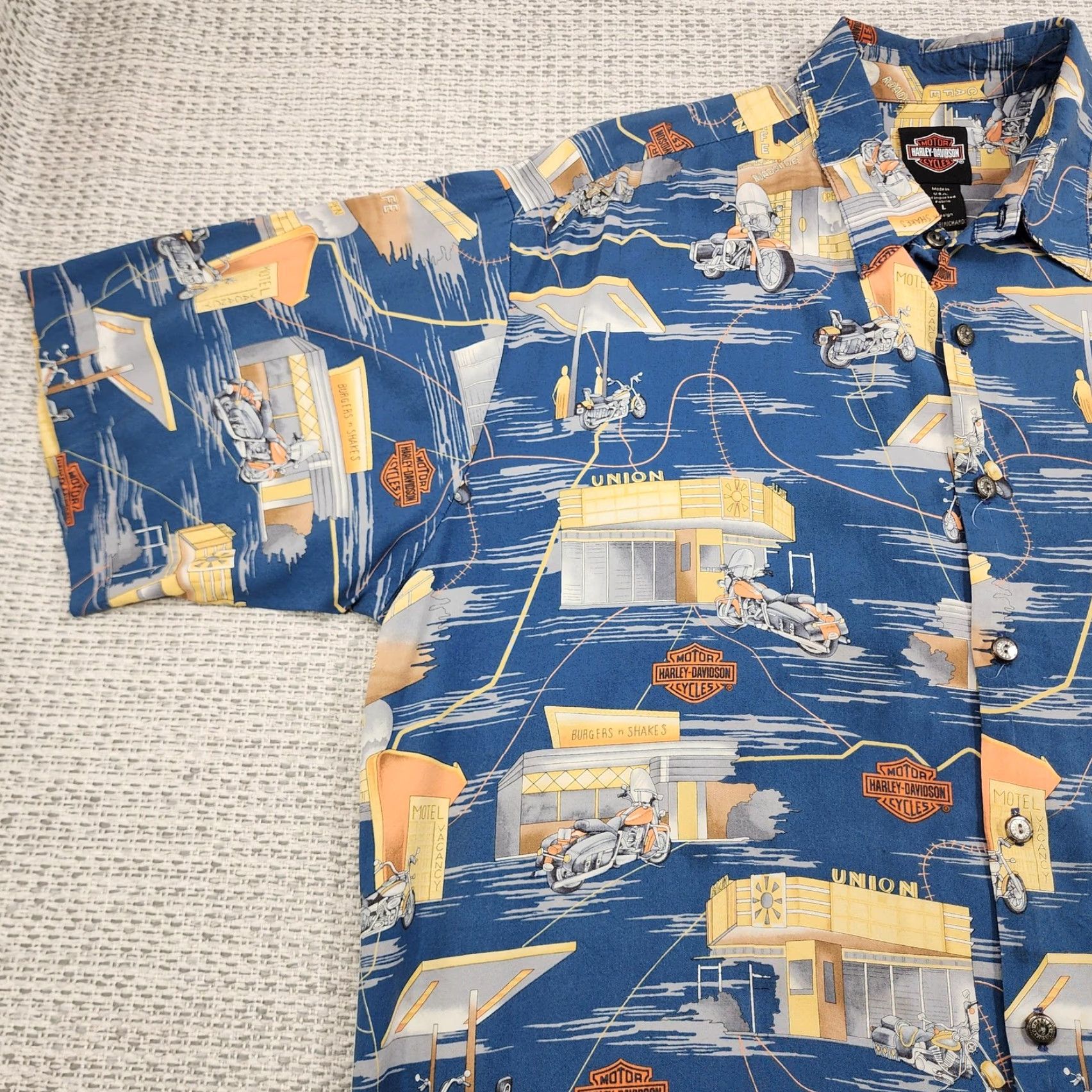 Harley Davidson VINTAGE Harley-Davidson Shirt Mens Large Blue Hawaiian Aloha Tori Richard 90s Size US L / EU 52-54 / 3 - 3 Thumbnail