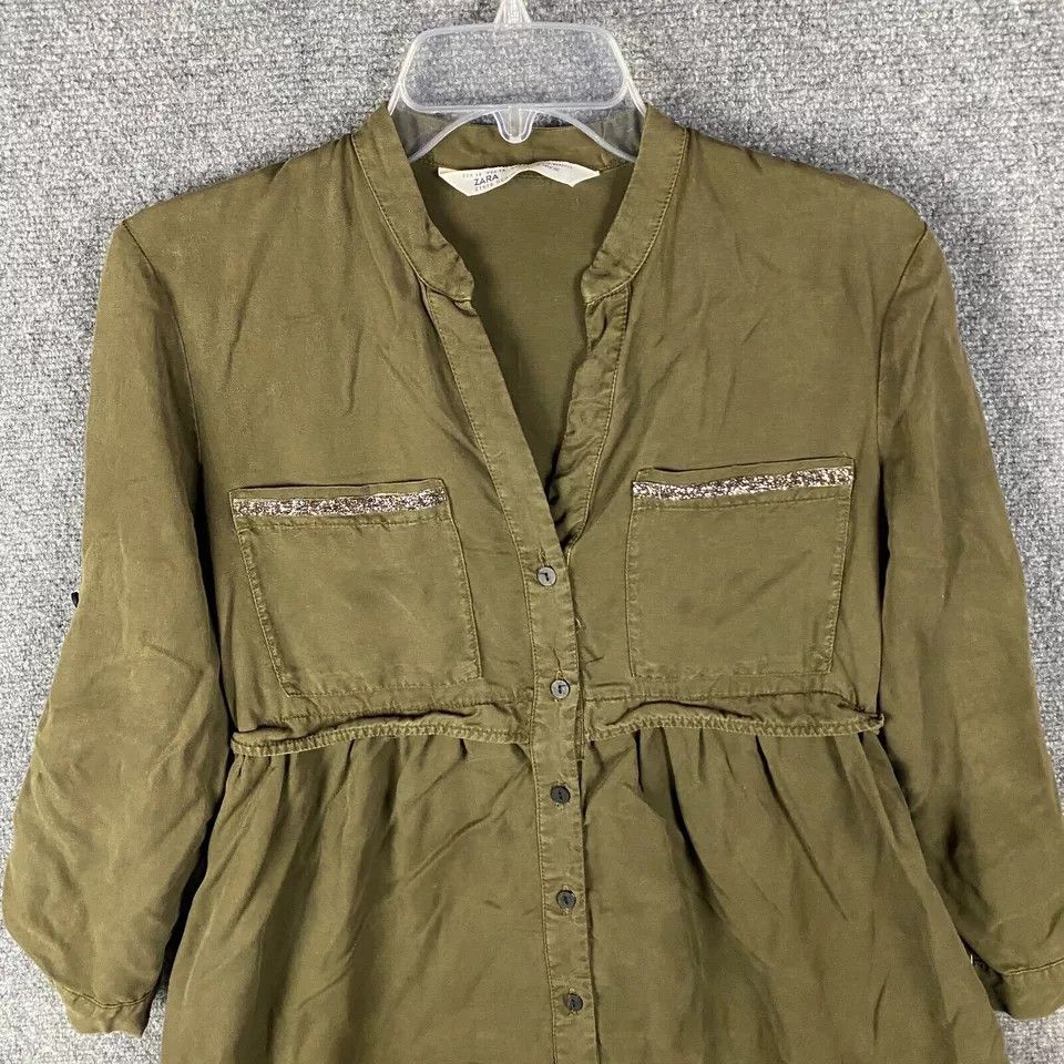 Zara Zara Dress Women's XS Green Shirt Dress Long Sleeve Size XS / US 0-2 / IT 36-38 - 2 Thumbnail