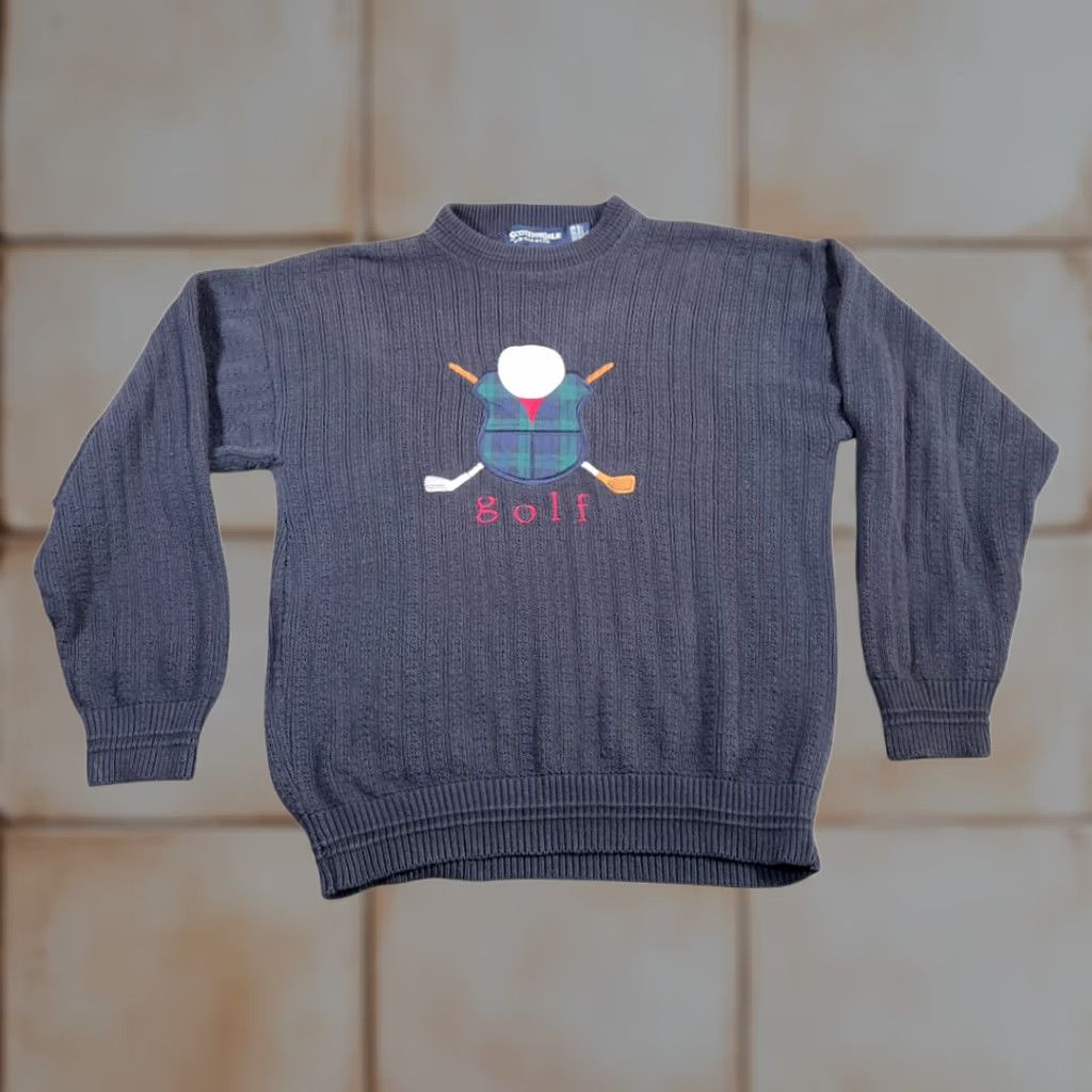 Vintage VINTAGE Scottish Isle Sweater Adult MEDIUM Blue Embroidered Golf 90s USA Made Cotton Pullover Mens Size US M / EU 48-50 / 2 - 1 Thumbnail