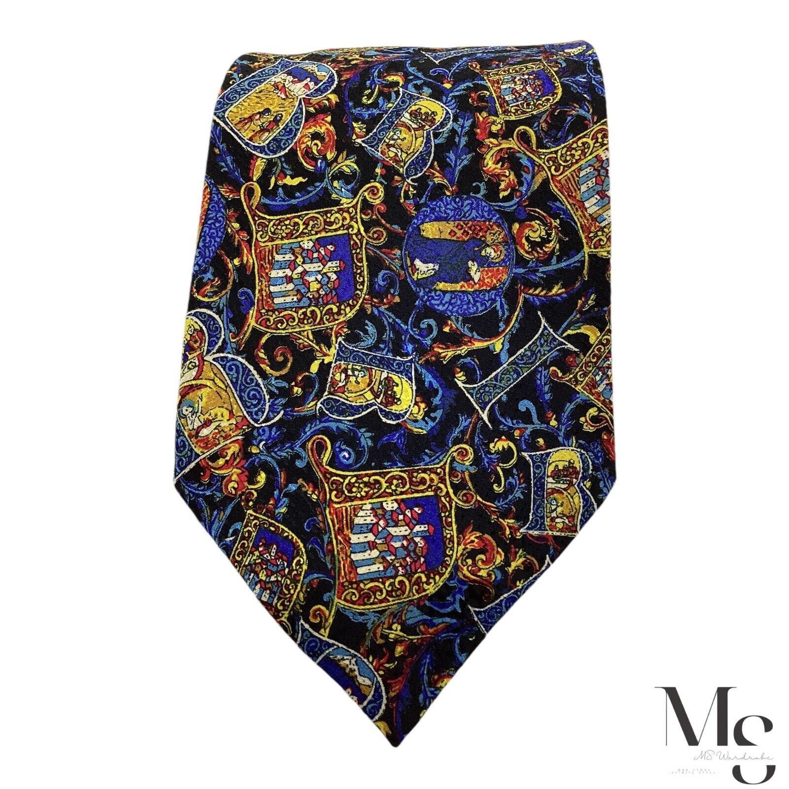 BRIONI Blue Medieval Monogrammed Print Silk Tie Made In Ital