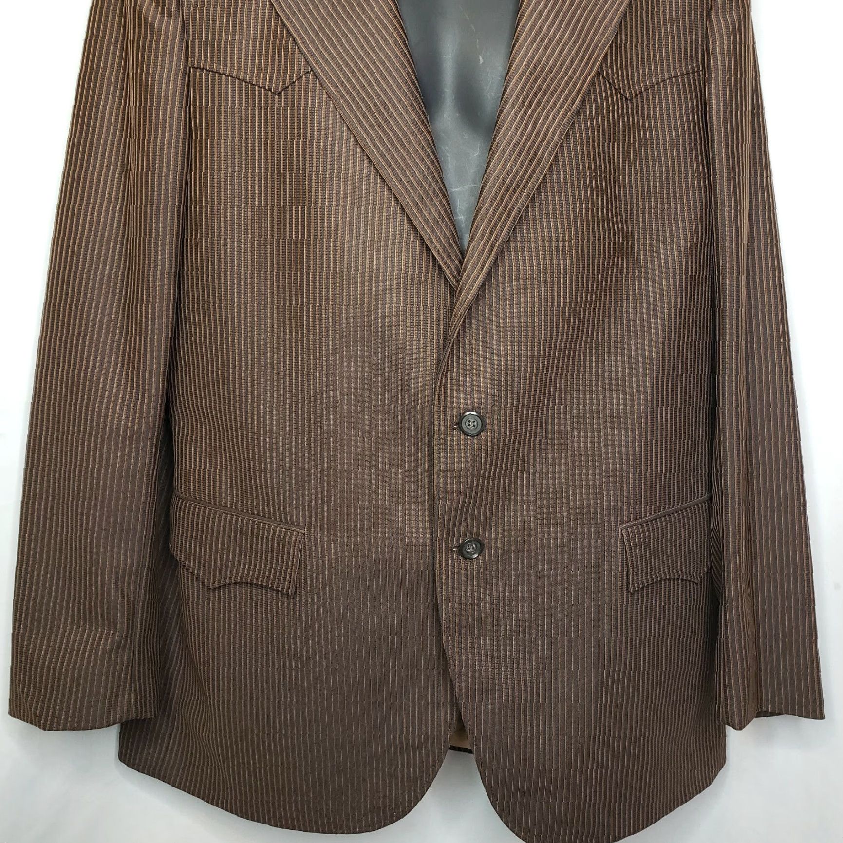Vintage Ranchman Lasso Vintage Western Rockabilly Suit Jacket 46L Striped Men Regular Brown Long Jacket Mens 46L Vintage Western Suit Coat Size 46R - 3 Thumbnail