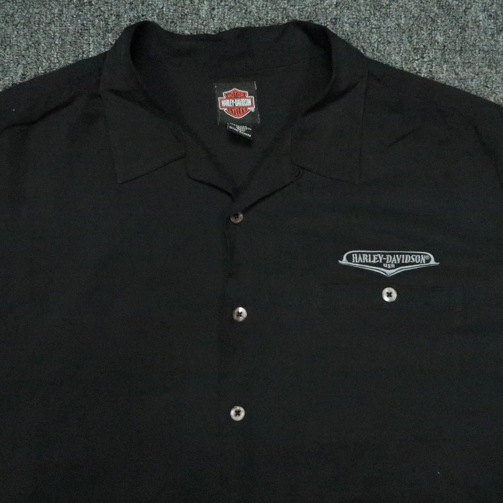 Harley Davidson Harley-Davidson Shirt Mens 2XL Black Short Sleeve Button-Up Silk Graphic - Harley-Davidson Shirt, Black, 2XL, Silk, Button-Up, Short Sleeve, Mens Size US XXL / EU 58 / 5 - 3 Thumbnail