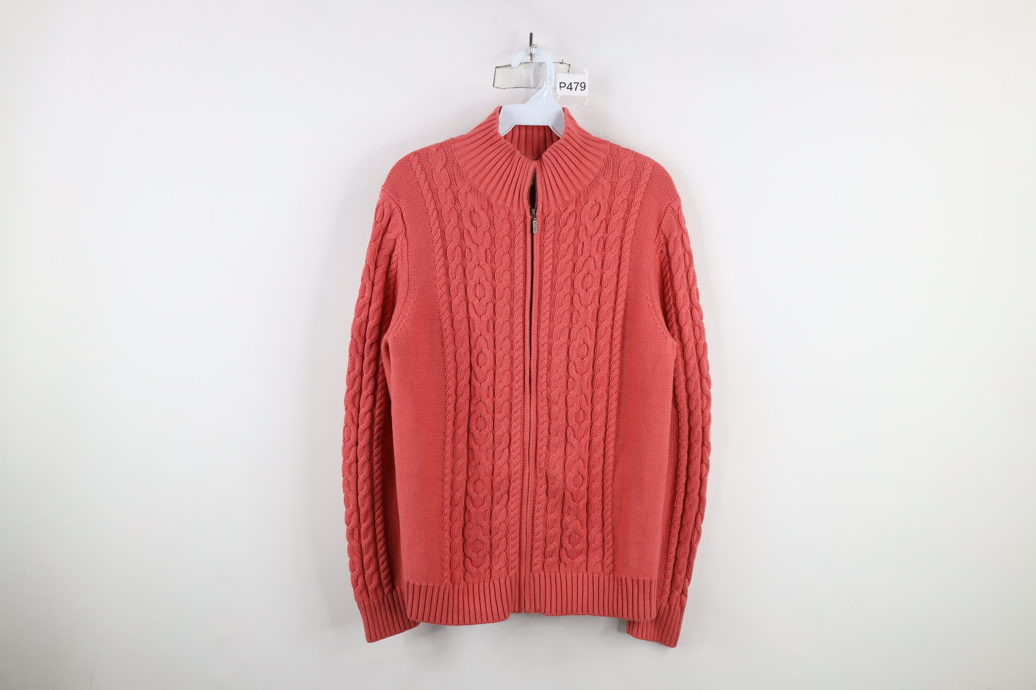 L.L. Bean × Vintage Vintage LL Bean Chunky Cable Knit Full Zip Sweater Salmon Size L / US 10 / IT 46 - 1 Thumbnail