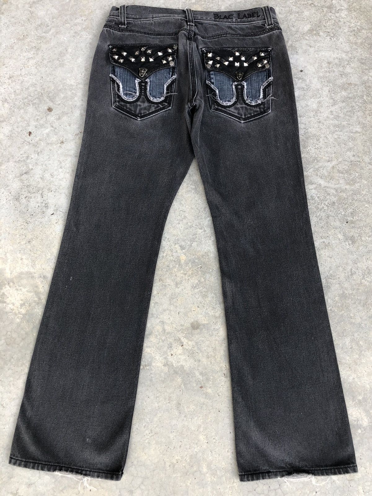 If Six Was Nine Japanese Blac Label Flared Jeans Embroidered logo Distressed Size US 33 - 2 Thumbnail