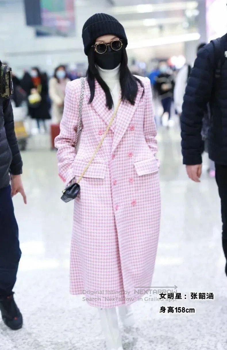 Balenciaga Balenciaga Pink Houndstooth Wool Long Shawl Coat Size XXS / US 00 / IT 34 - 2 Thumbnail