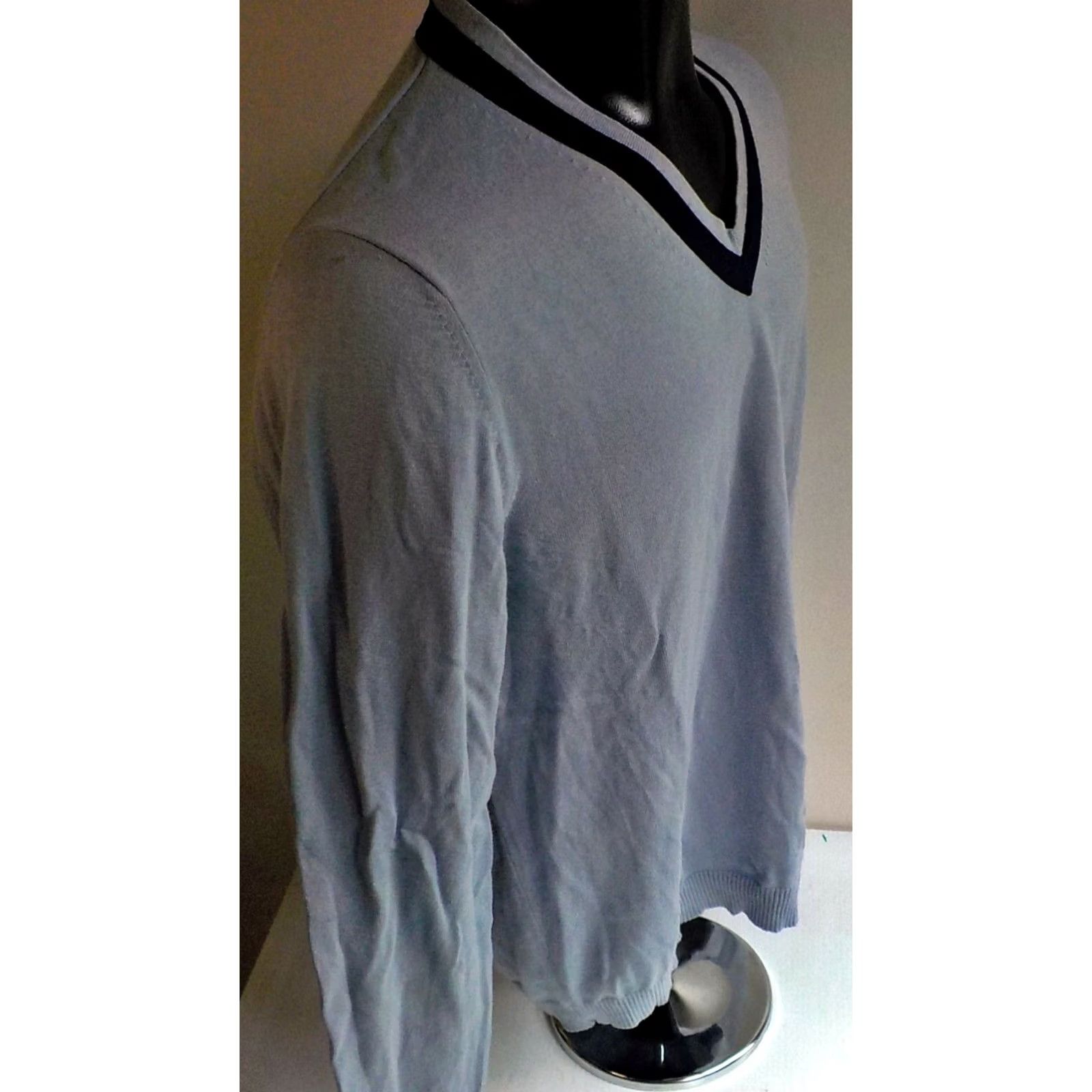 Hugo Boss HUGO BOSS Pullover Sweater V-neck Cotton Light Blue/Navy Trim Large Men Adults Size US L / EU 52-54 / 3 - 3 Thumbnail