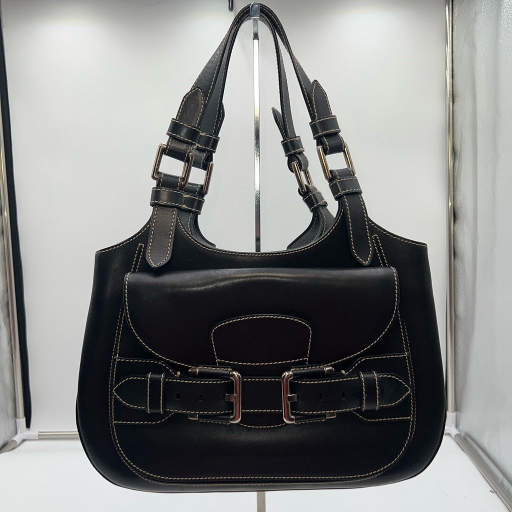 Bally Saddle Leather Buckle Trim Shoulder Bag Made in Switzerland