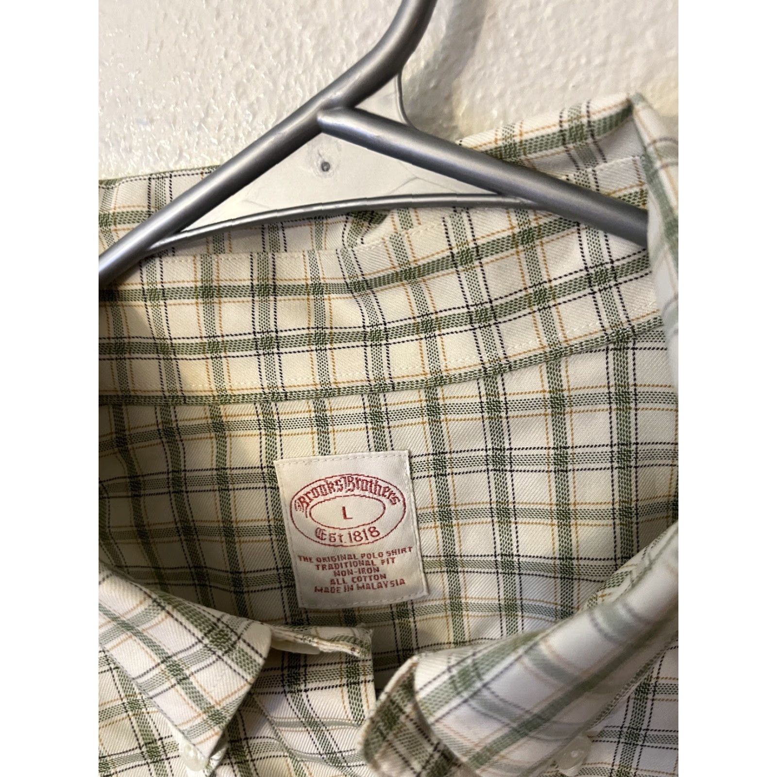 Brooks Brothers Brooks Brothers L/S Shirt Mens Green White Gingham Plaid Check Sz L Vintage Dress Shirt Regular Stone? (Oops) Size US L / EU 52-54 / 3 - 4 Thumbnail