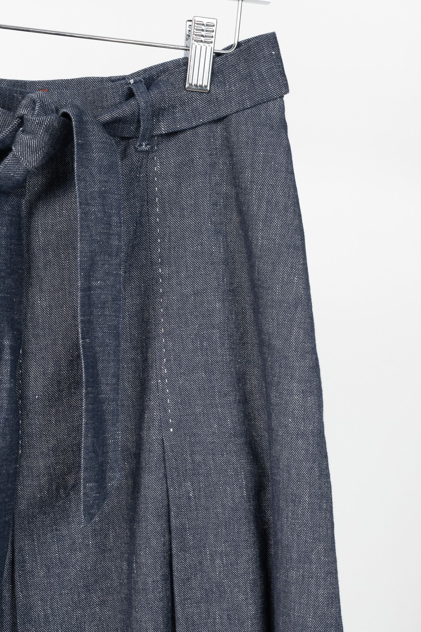 Max Mara Max Mara Studio Linen/Cotton Denim Belted Pleated Midi Skirt Size 31" - 6 Thumbnail