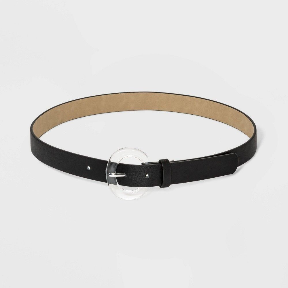 Other Womens Plus Size Black Belt With Round Clear Buckle - Ava & Size ONE SIZE - 1 Thumbnail