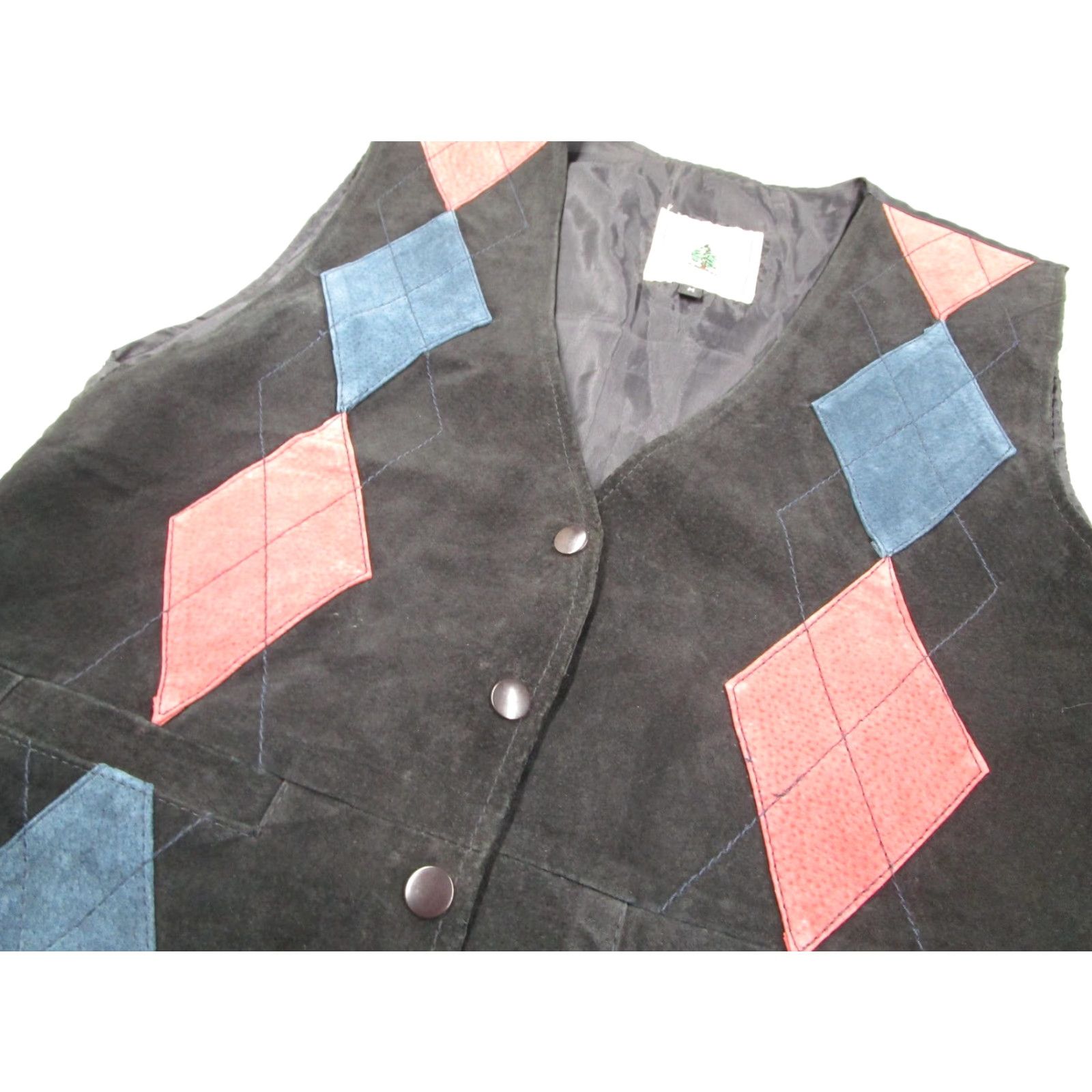 Vintage VINTAGE Northwest Territory Vest Mens M Black Leather Argyle Suede Snap Quilted Belted Collarless Lined Pockets Vintage Size US M / EU 48-50 / 2 - 2 Thumbnail