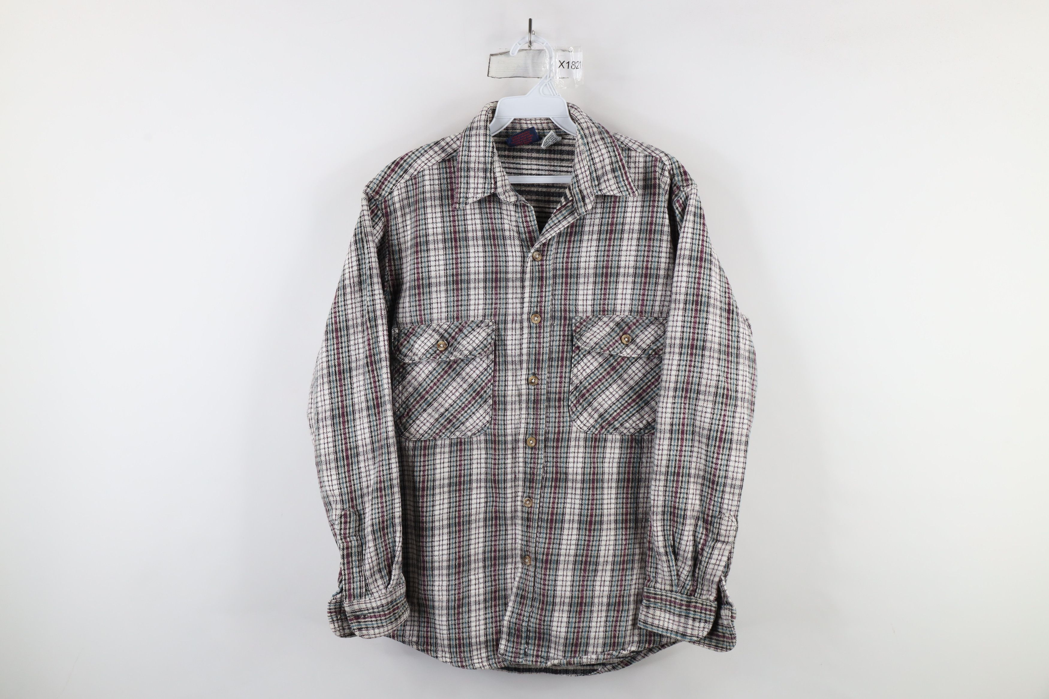 Vintage Vintage 90s Streetwear Heavyweight Button Shirt Plaid Size US M / EU 48-50 / 2 - 1 Thumbnail