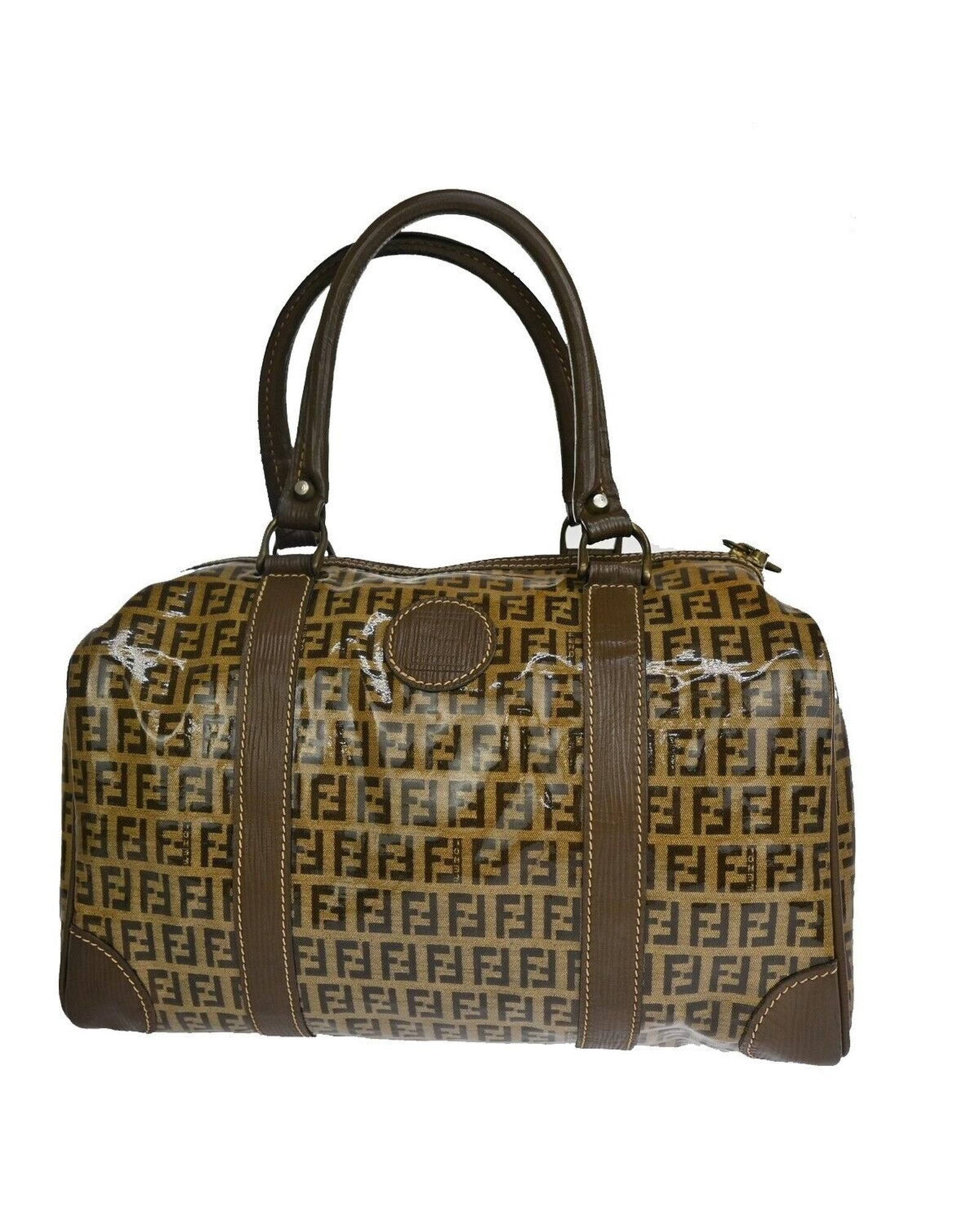 image of Fendi Elegant Canvas And Leather Handbag With Timeless Design in Brown, Women's