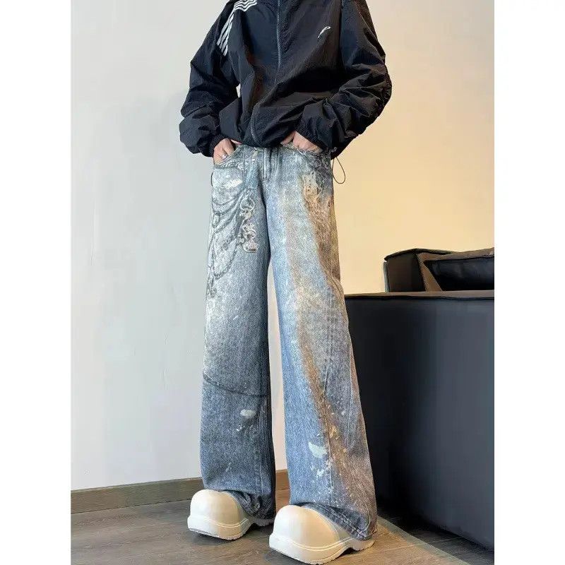 Japanese Brand Retro loose wide leg printed chain jeans Size US 32 / EU 48 - 3 Thumbnail