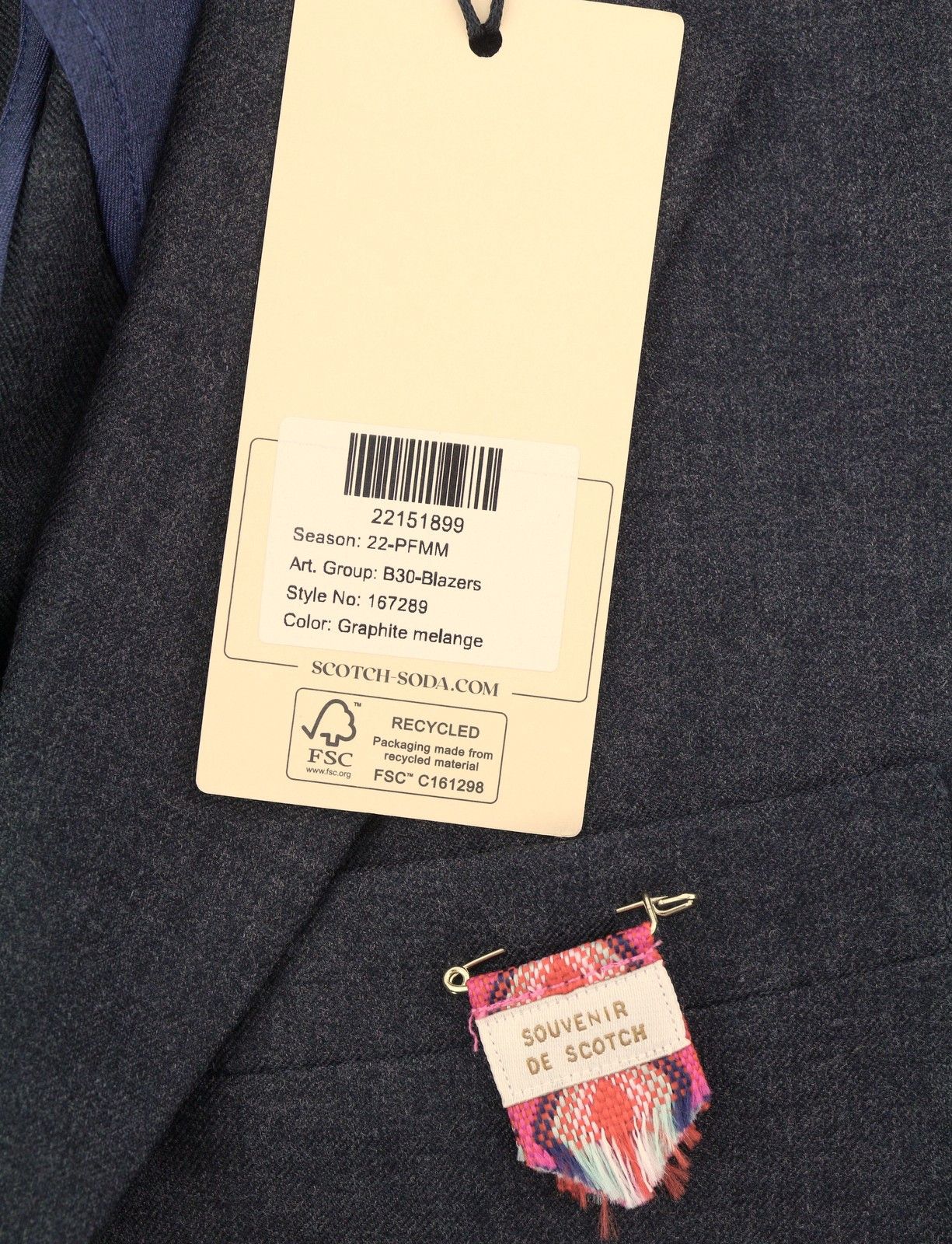 Scotch & Soda S Grey Graphite Melange Notch Blazer 88532 Size 36R - 8 Thumbnail