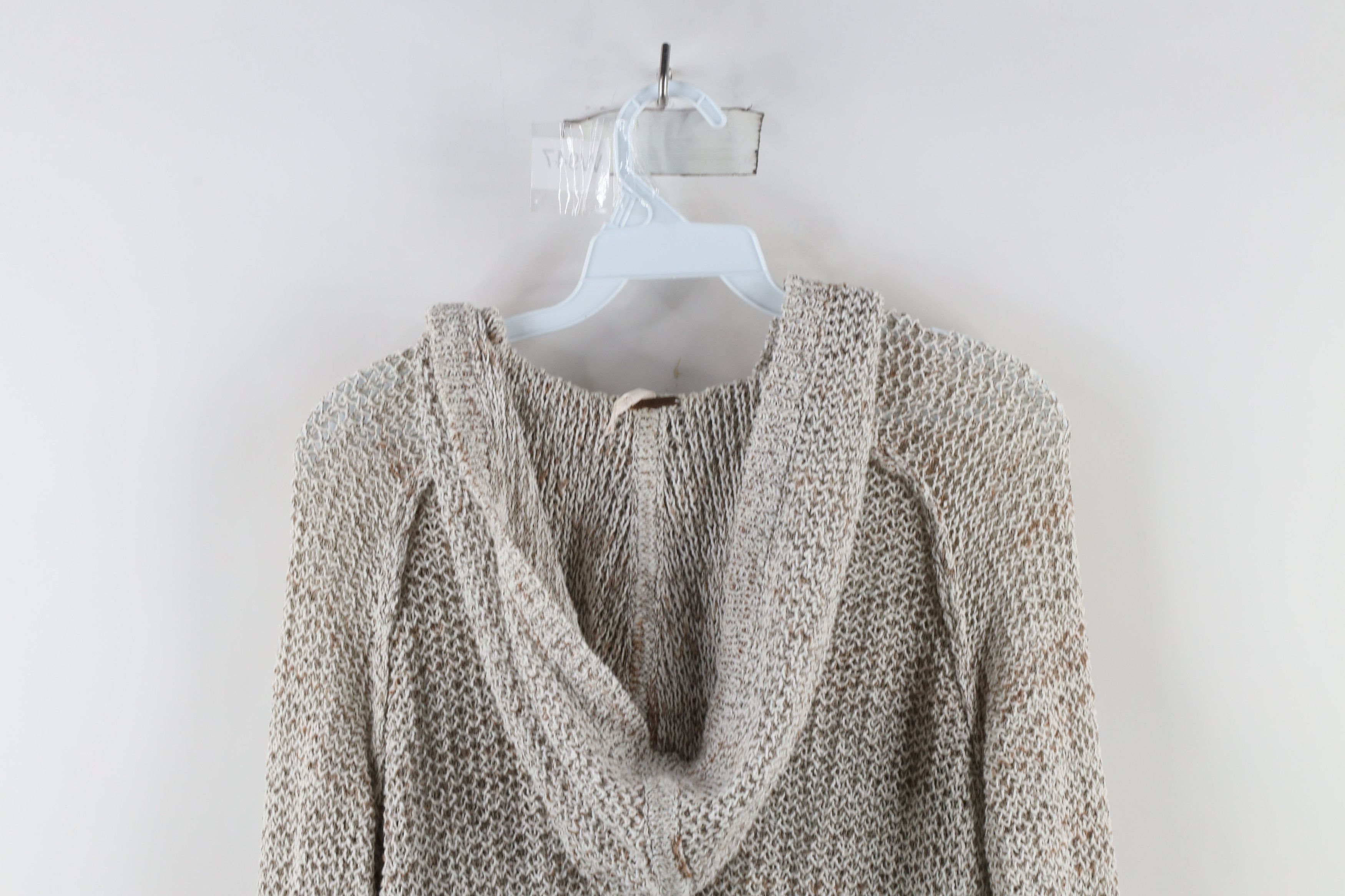 Free People × Vintage Free People Lightweight Crochet Knit Henley Hoodie Beige Size M / US 6-8 / IT 42-44 - 9 Thumbnail