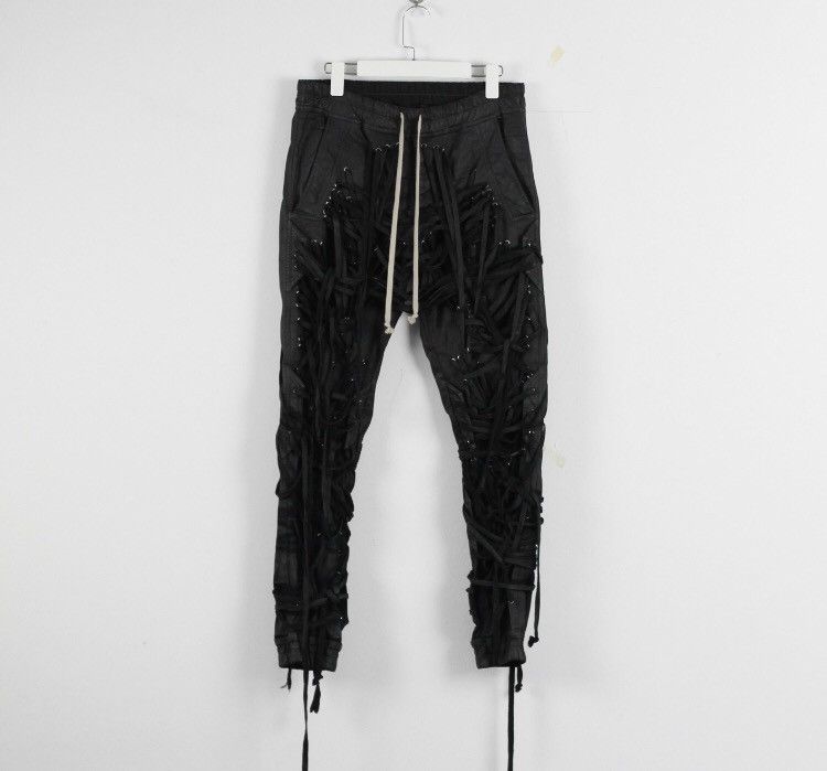image of Rick Owens 20Ss Tecuatl Runway Megalace Thomas Waxed Pants in Black, Men's (Size 32)