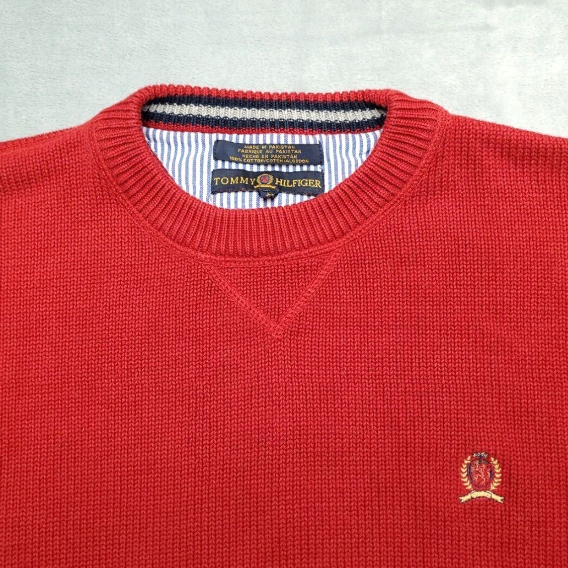 Tommy Hilfiger VINTAGE Tommy Hilfiger Sweater Mens L Red 100% Cotton Crewneck Pullover Knit Pullover Mens Size US L / EU 52-54 / 3 - 3 Thumbnail
