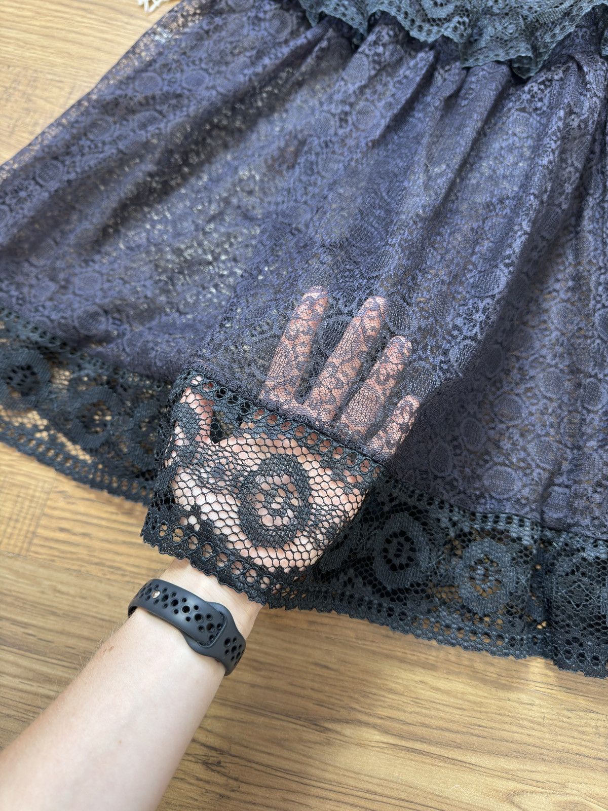 Vintage GUIPURE LACE RUCHES MESH TIE MAXI SKIRT Size 28" / US 6 / IT 42 - 3 Thumbnail