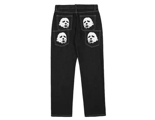 Baggy Jeans Painting On Black Jeans Relaxed Fit Rigid Face Spray