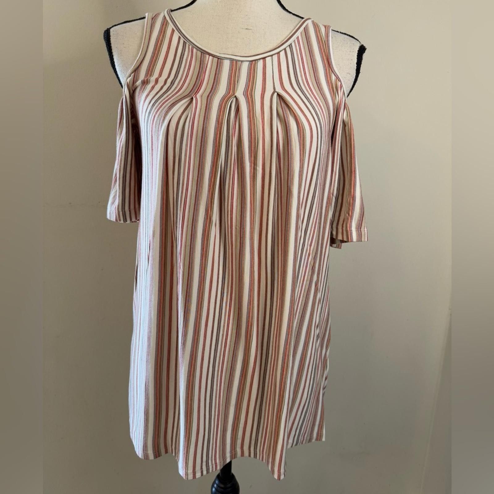 Other Max Studio cold shoulder neutral striped top SZ SM Size S / US 4 / IT 40 - 1 Thumbnail