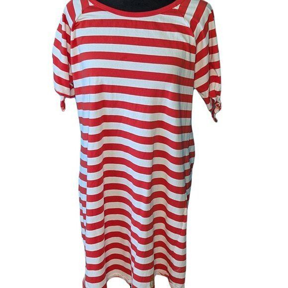 Michael Kors MICHAEL Michael Kors Red and White Striped T-Shirt Dress Wom Size L / US 10 / IT 46 - 1 Thumbnail