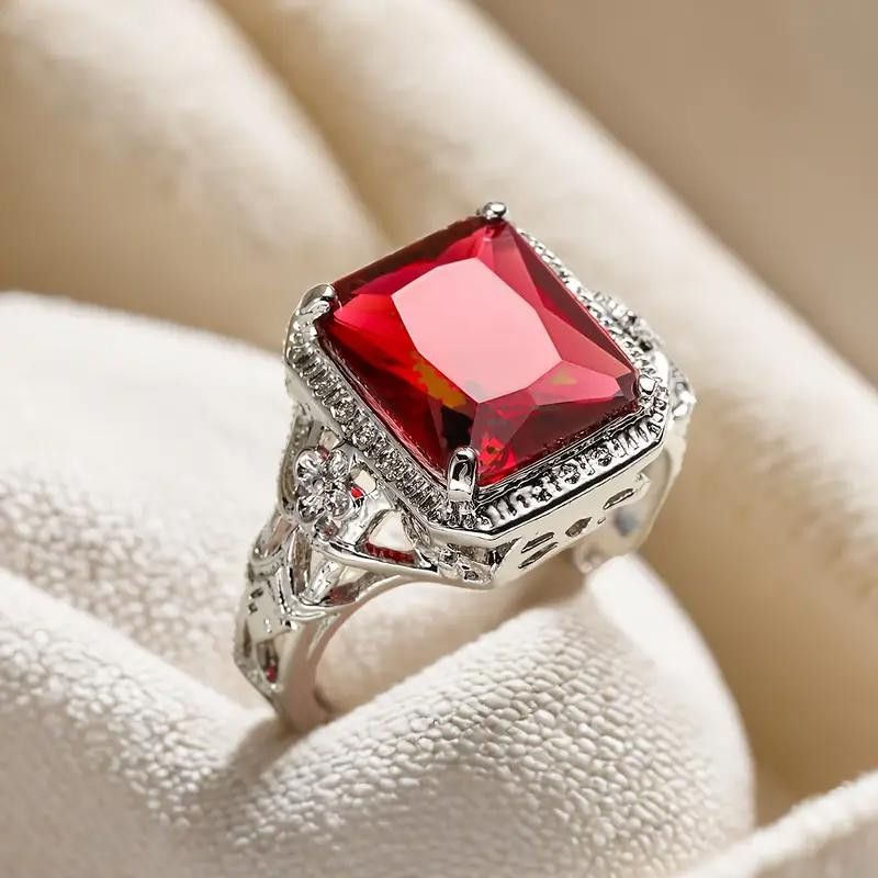 Designer 925 Sterling Silver Ruby Red Hollow Ring - Size 7 Size ONE SIZE - 5 Thumbnail