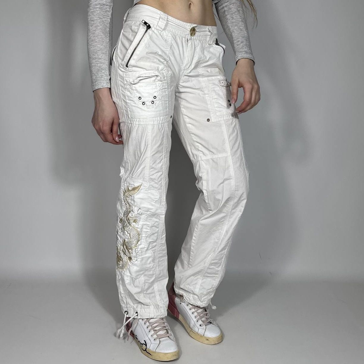 Japanese Brand Vintage Y2K Japanese Dragon Logo Cargo Pants MHI Style 90s Size 27" / US 4 / IT 40 - 3 Thumbnail