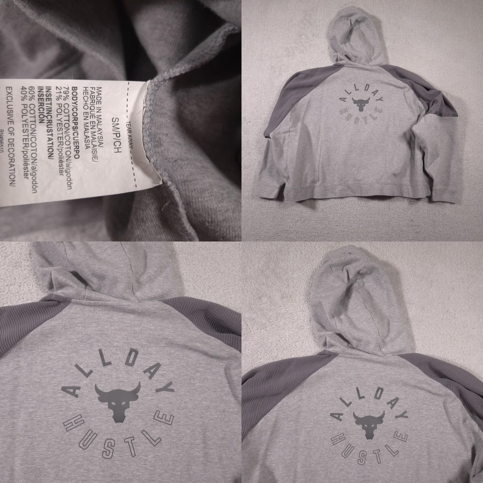 Under Armour Under Armour Project Rock Hoodie Womens Small Gray Oversized All Day Hustle Bull Shirt Size S / US 4 / IT 40 - 9 Thumbnail