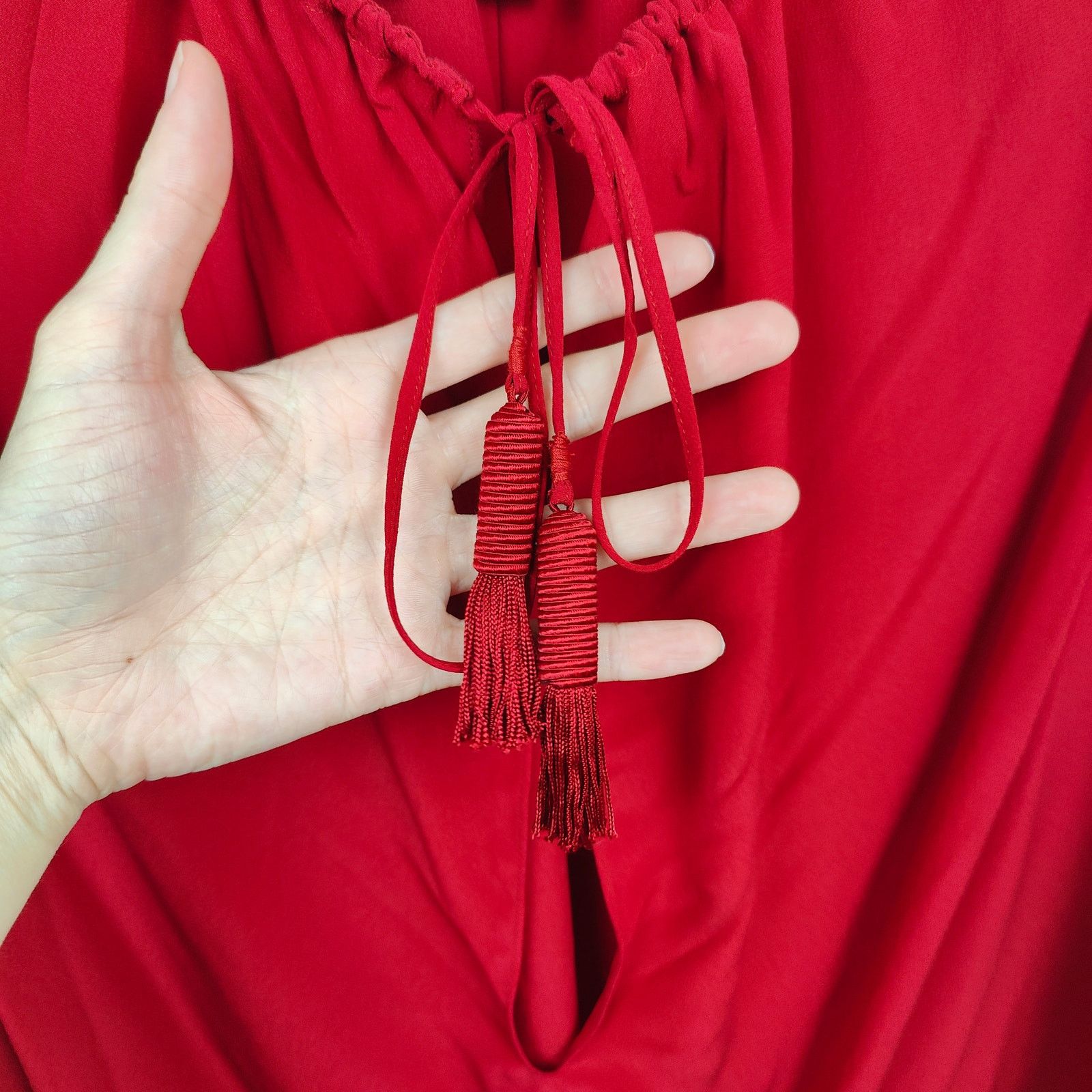 Saint Laurent Paris Saint Laurent Blouse Womens FR 40 US 8 Red Silk Puff Sleeve Size L / US 10 / IT 46 - 2 Thumbnail