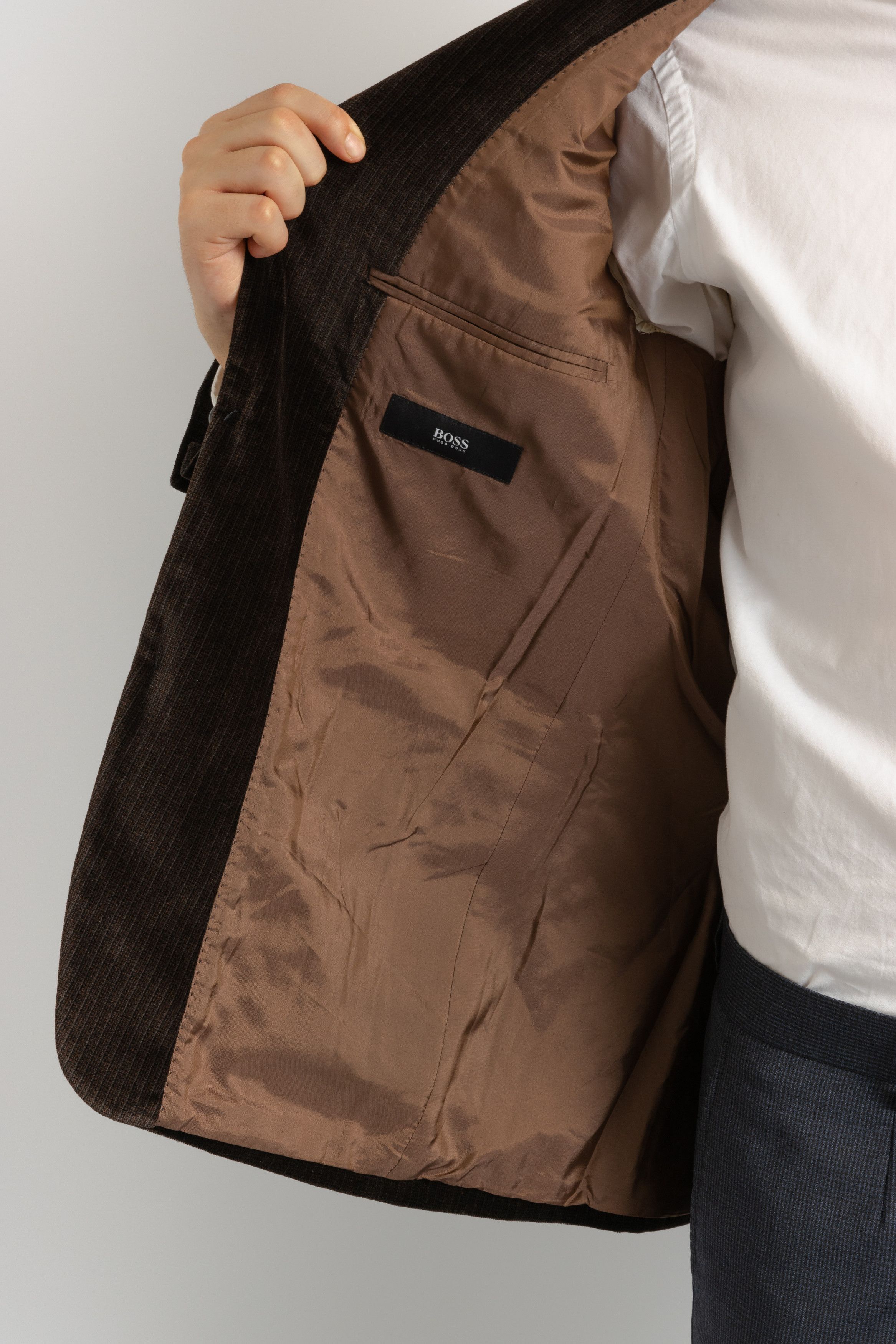 Hugo Boss BOSS Man Preowned Velour Brown One Breasted Blazer 8718 Size US M / EU 48-50 / 2 - 7 Thumbnail