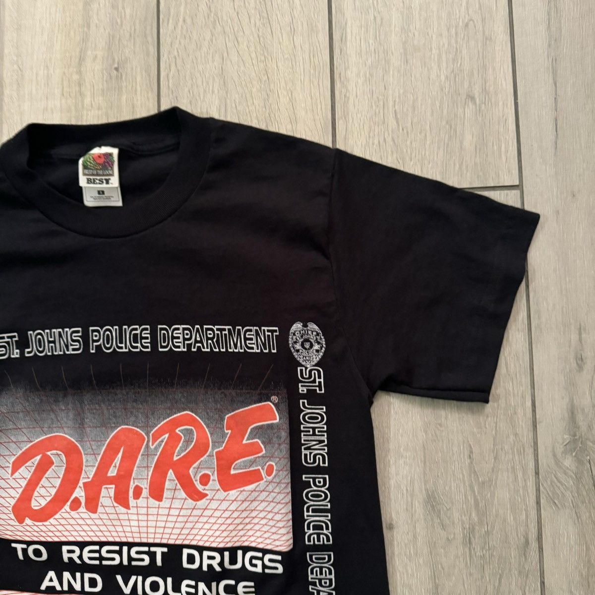 D.A.R.E × JNCO × Stussy Vintage 1996 90s Black And Red Drug Dare Graphic Tee Fits XS Size US XS / EU 42 / 0 - 12 Thumbnail